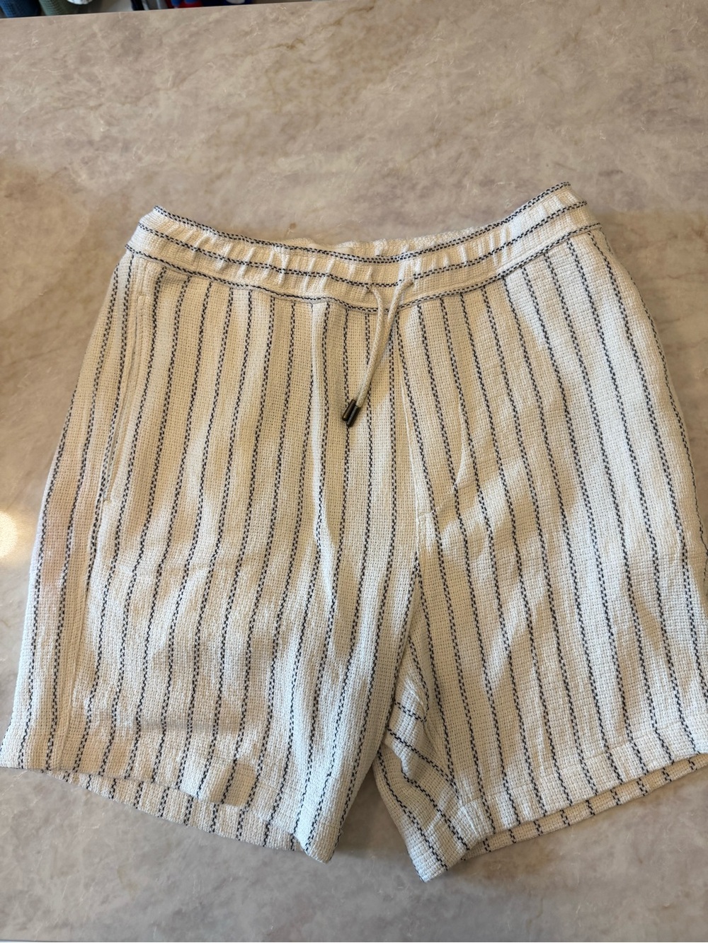 Octobre Men's Cream Striped Drawstring Bermuda Shorts